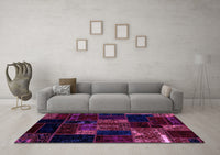 Machine Washable Patchwork Purple Transitional Rug, wshabs2003pur