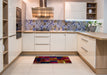 Abstract Burgundy Red Patchwork Rug in a Kitchen, abs2003