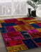 Abstract Burgundy Red Patchwork Rug in Family Room, abs2003