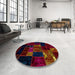 Round Abstract Burgundy Red Patchwork Rug in a Office, abs2003