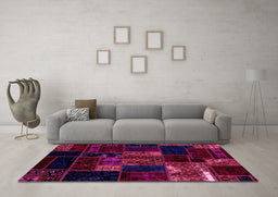 Machine Washable Patchwork Pink Transitional Rug in a Living Room, wshabs2003pnk