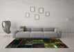 Machine Washable Patchwork Turquoise Transitional Area Rugs in a Living Room,, wshabs2003turq