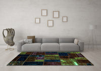 Machine Washable Patchwork Turquoise Transitional Rug, wshabs2003turq