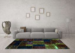 Machine Washable Patchwork Turquoise Transitional Area Rugs in a Living Room,, wshabs2003turq