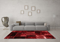 Machine Washable Patchwork Red Transitional Rug, wshabs2003red