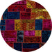 Round Abstract Burgundy Red Patchwork Rug, abs2003