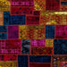 Square Abstract Burgundy Red Patchwork Rug, abs2003