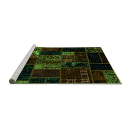 Sideview of Machine Washable Patchwork Green Transitional Area Rugs, wshabs2003grn