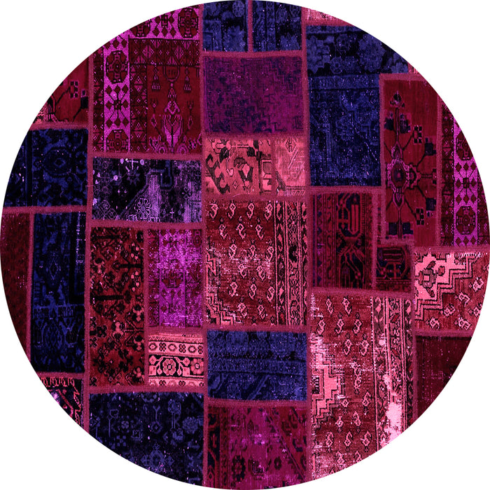 Round Machine Washable Patchwork Pink Transitional Rug, wshabs2003pnk