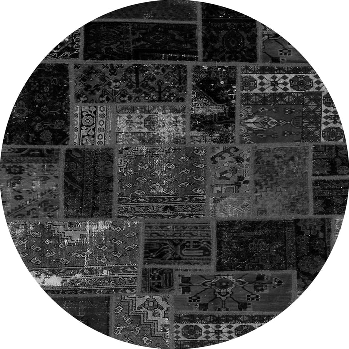 Round Machine Washable Patchwork Gray Transitional Rug, wshabs2003gry