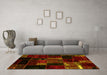 Machine Washable Patchwork Yellow Transitional Rug in a Living Room, wshabs2003yw