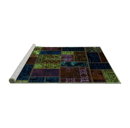 Sideview of Machine Washable Patchwork Turquoise Transitional Area Rugs, wshabs2003turq