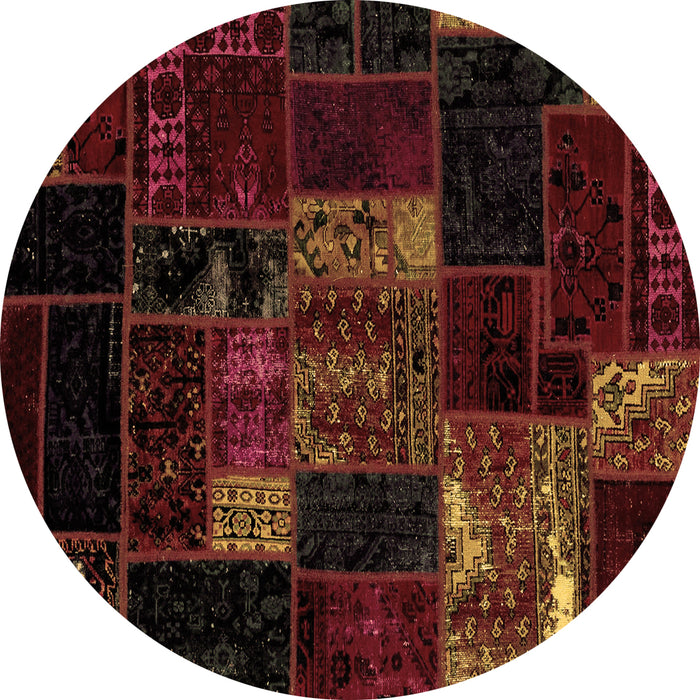Round Machine Washable Patchwork Brown Transitional Rug, wshabs2003brn
