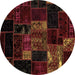 Round Patchwork Brown Transitional Rug, abs2003brn