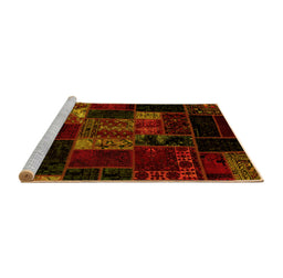 Sideview of Machine Washable Patchwork Yellow Transitional Rug, wshabs2003yw