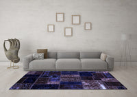 Machine Washable Patchwork Blue Transitional Rug, wshabs2003blu