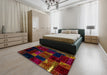 Abstract Burgundy Red Patchwork Rug in a Bedroom, abs2003