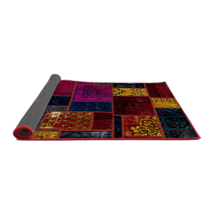 Sideview of Abstract Burgundy Red Patchwork Rug, abs2004