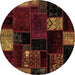 Round Machine Washable Patchwork Brown Transitional Rug, wshabs2004brn