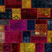 Square Abstract Burgundy Red Patchwork Rug, abs2004