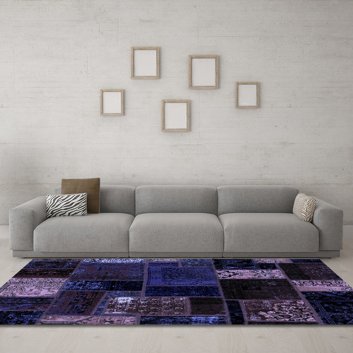 Machine Washable Patchwork Blue Transitional Rug in a Living Room, wshabs2004blu