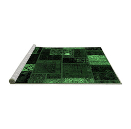 Sideview of Machine Washable Patchwork Emerald Green Transitional Area Rugs, wshabs2004emgrn