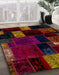 Abstract Burgundy Red Patchwork Rug in Family Room, abs2004