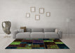 Machine Washable Patchwork Turquoise Transitional Area Rugs in a Living Room,, wshabs2004turq