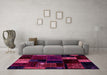 Machine Washable Patchwork Pink Transitional Rug in a Living Room, wshabs2004pnk