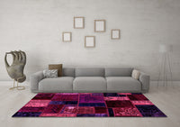 Machine Washable Patchwork Pink Transitional Rug, wshabs2004pnk