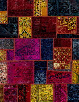 Abstract Burgundy Red Patchwork Rug, abs2004