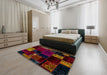 Abstract Burgundy Red Patchwork Rug in a Bedroom, abs2004