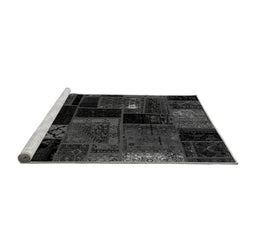 Sideview of Machine Washable Patchwork Gray Transitional Rug, wshabs2004gry