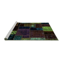 Sideview of Machine Washable Patchwork Turquoise Transitional Area Rugs, wshabs2004turq