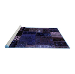 Sideview of Machine Washable Patchwork Blue Transitional Rug, wshabs2004blu