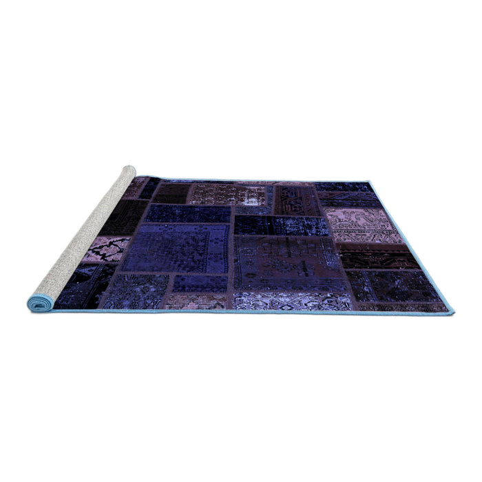 Sideview of Machine Washable Patchwork Blue Transitional Rug, wshabs2004blu