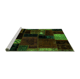 Sideview of Machine Washable Patchwork Green Transitional Area Rugs, wshabs2004grn