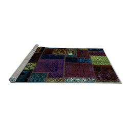 Sideview of Machine Washable Patchwork Light Blue Transitional Rug, wshabs2004lblu