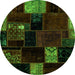 Round Machine Washable Patchwork Green Transitional Area Rugs, wshabs2004grn
