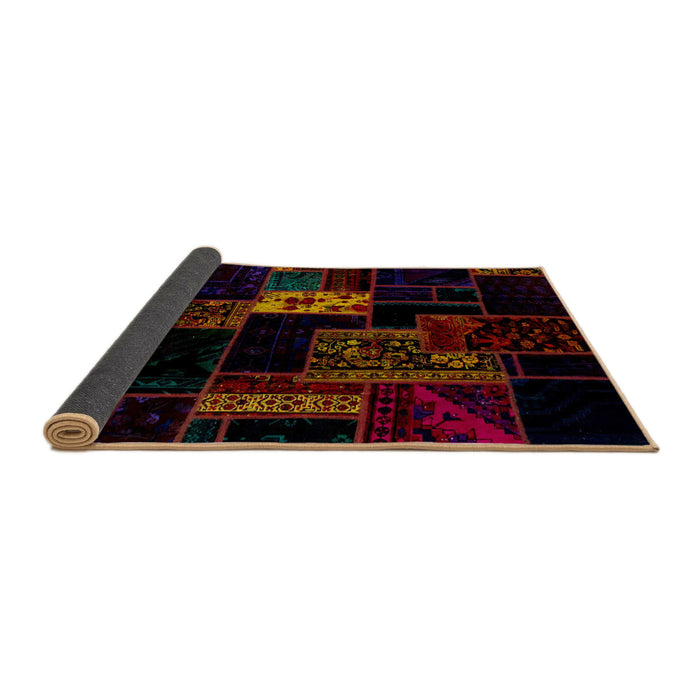 Sideview of Abstract Red Brown Patchwork Rug, abs2005