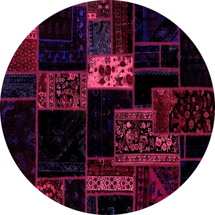 Round Machine Washable Patchwork Pink Transitional Rug, wshabs2005pnk