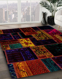 Abstract Red Brown Patchwork Rug, abs2005