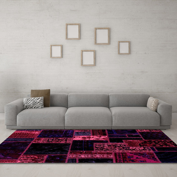 Machine Washable Patchwork Pink Transitional Rug in a Living Room, wshabs2005pnk