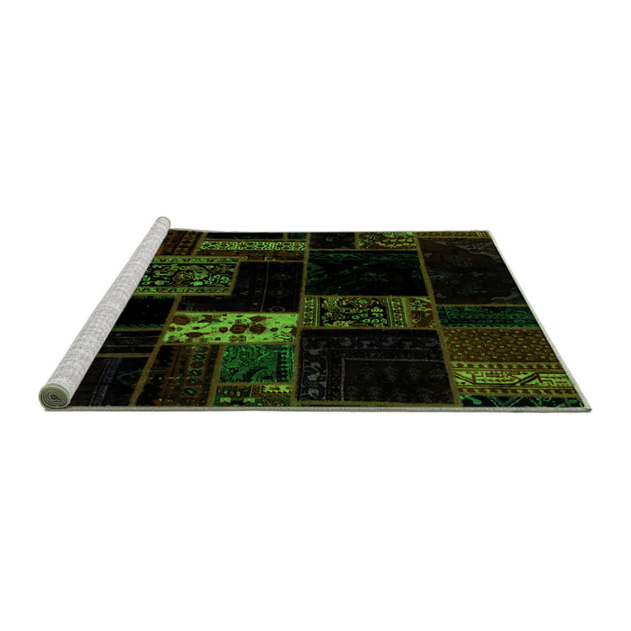 Sideview of Machine Washable Patchwork Green Transitional Area Rugs, wshabs2005grn