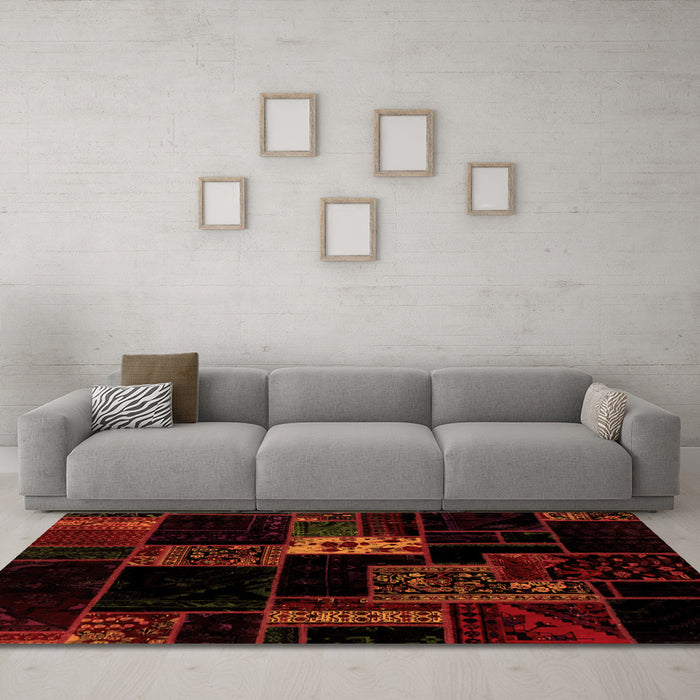 Machine Washable Patchwork Orange Transitional Area Rugs in a Living Room, wshabs2005org