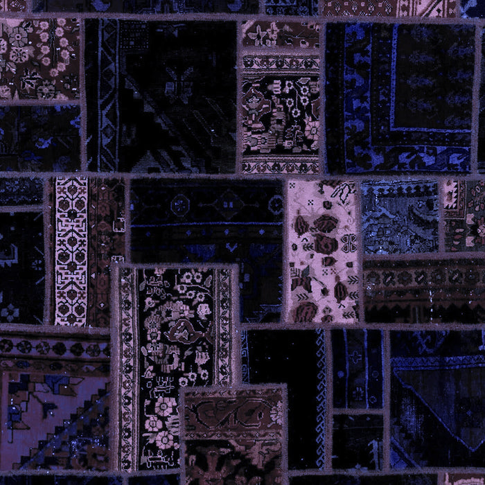 Machine Washable Patchwork Blue Transitional Rug, wshabs2005blu