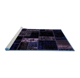Sideview of Machine Washable Patchwork Blue Transitional Rug, wshabs2005blu