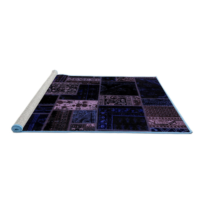 Sideview of Machine Washable Patchwork Blue Transitional Rug, wshabs2005blu