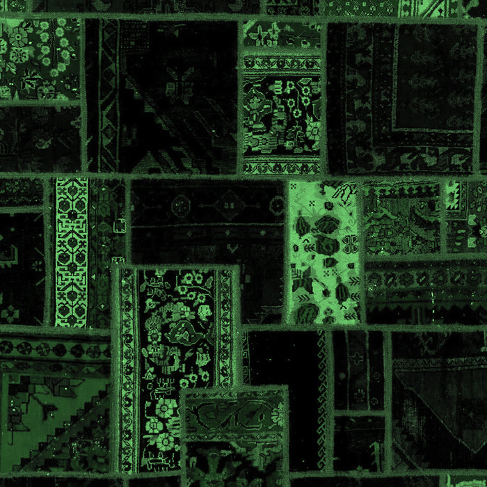 Machine Washable Patchwork Emerald Green Transitional Area Rugs, wshabs2005emgrn