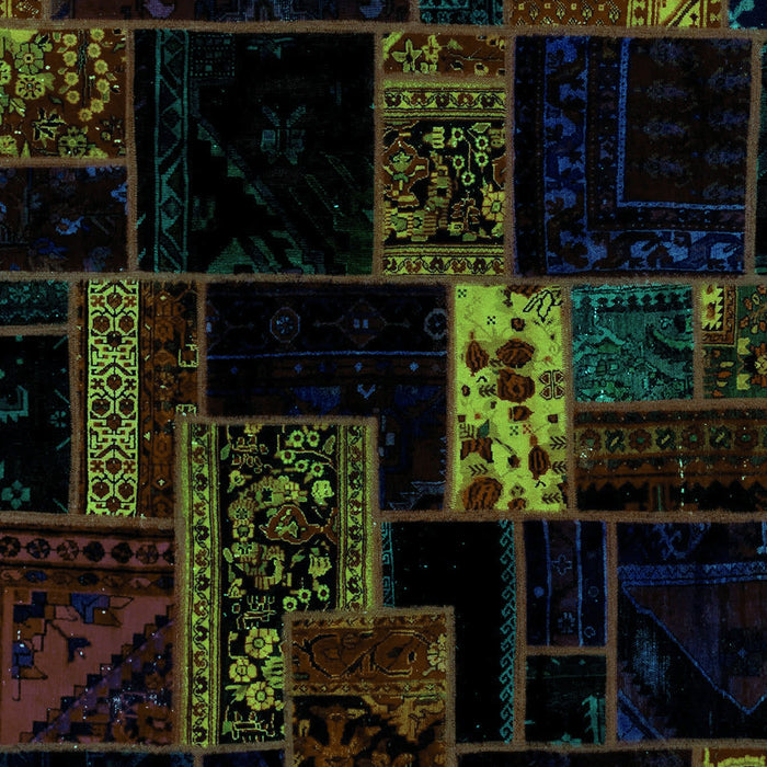 Machine Washable Patchwork Turquoise Transitional Area Rugs, wshabs2005turq